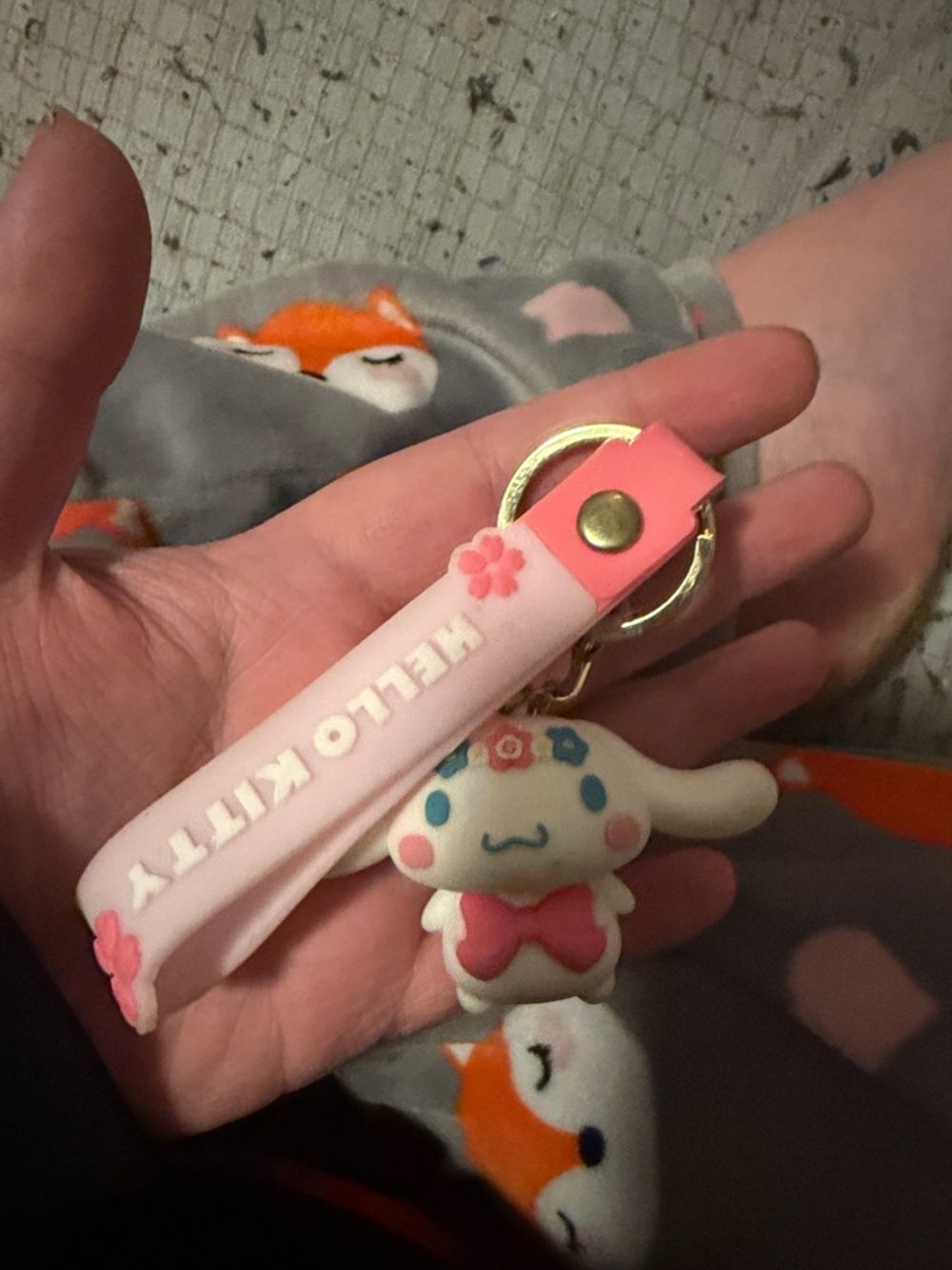 Pink Hello Kitty Silicone Keychain Wrist Strap with Cinnamoroll Charm